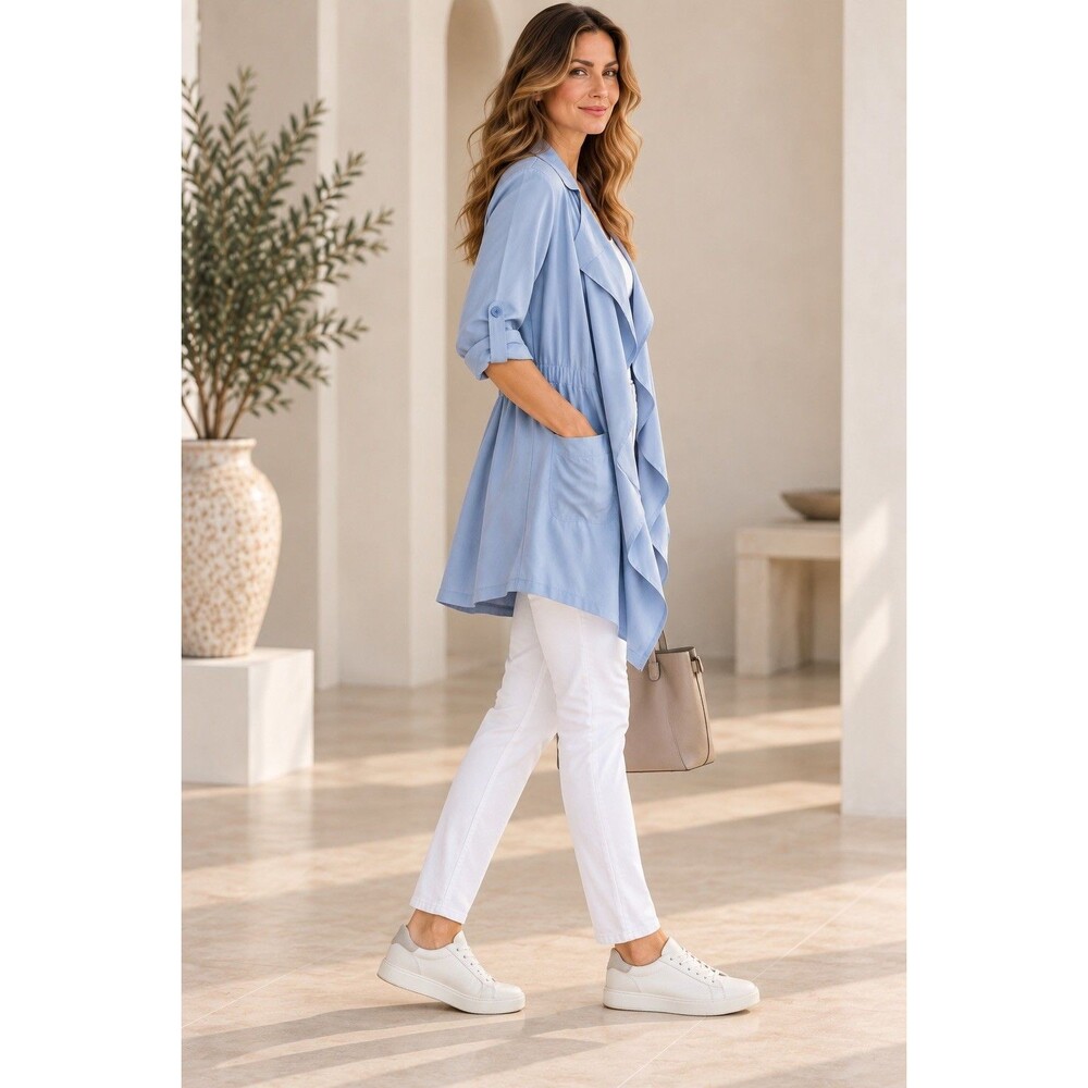 Chico’s Jacket Size 0 Blue 100% Lyocell Waterfall Drape Roll Up Sleeves - Picture 7 of 13